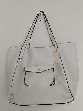 a new day White Tote with Black Trim and Front Pocket